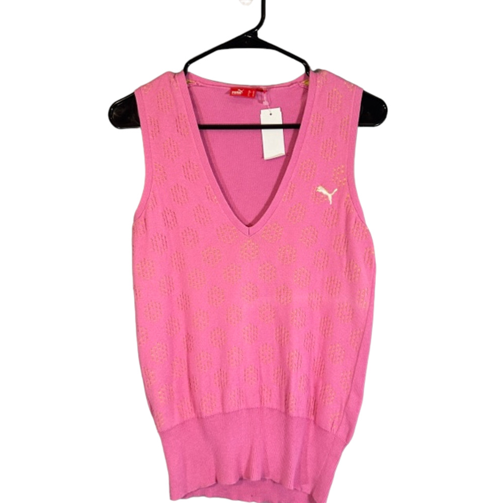 Puma Pink & Gold Sleeveless V-Neck Pullover Casual Knit Vest Women Sz M